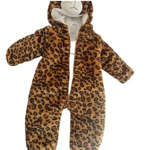 Tob Rabbit Baby Snowsuit Leopard Print Hooded Fleece Lined Size 80
